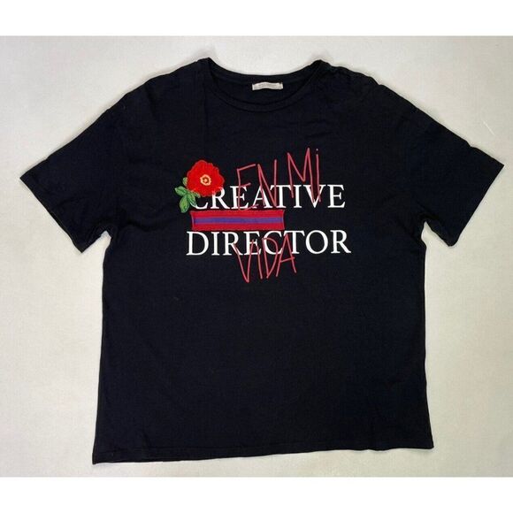 Zara Creative Director Flower Graphic T-shirt Women Large Black Short Sleeve - Picture 1 of 5